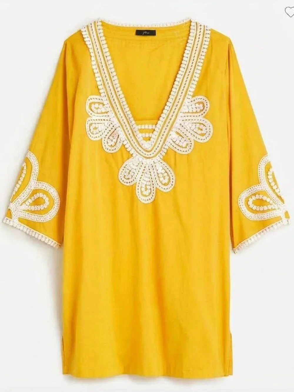 J. Crew Corded Trim Short Yellow Tunic Kurti Embroidery Dress Beach Size Large
